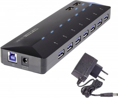 RENKFORCE Hub USB 3.0  7+2 ports avec port de charge rapide, avec LEDs de statut noir