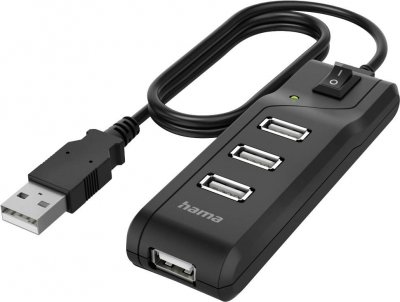 HAMA Hub usb, 4 ports, usb 2.0, 480 mbit/s, interrupteur marche/arr&agrave;&ordf;t