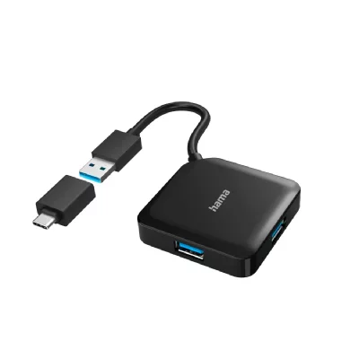 HAMA Hub USB, 4 ports, USB 3.2 Gen1, 5 Gbit/s, avec adaptateur USB-C - Neuf