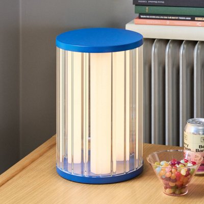 HUBSCH H&uuml;bsch Lampe &agrave; poser LED Aru, bleu/transparent, hauteur 30 cm, verre/fer