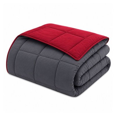 TOISON D OR HUDSON Couette l&eacute;g&egrave;re Microfibre 200g/m&sup2; 240x260cm Gris & Rouge