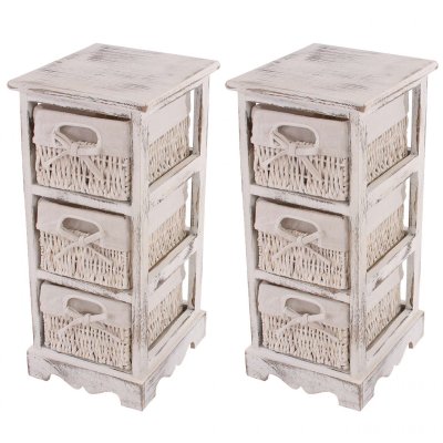 HW - 2x commodes /meubles d'appoint / &eacute;tag&egrave;res, 3 paniers, 25x28x58cm, shabby, vintage, blanc