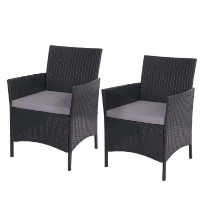 MENDLER HW - 2x fauteuil de jardin Halden en polyrotin - anthracite, coussin couleur cr&egrave;me