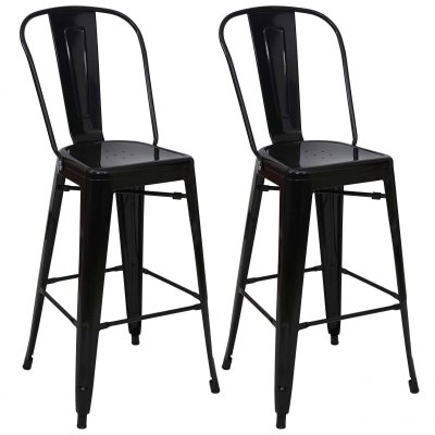 HW - 2x tabouret de bar C-A73, chaise de comptoir avec dossier, m&eacute;tal, design industriel - noir