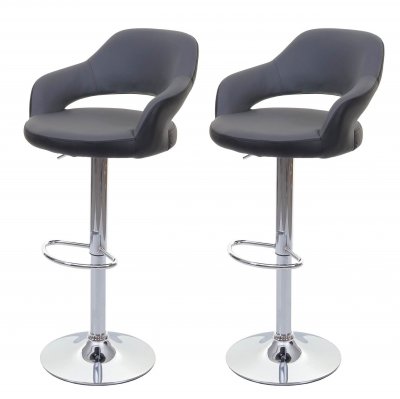 HW - 2x tabouret de bar C-F16, chaise de comptoir avec dossier, rotatif, similicuir - gris/blanc