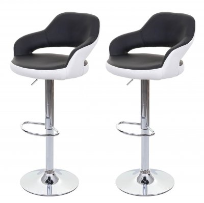 HW - 2x tabouret de bar C-F16, chaise de comptoir avec dossier, rotatif, similicuir - noir/blanc