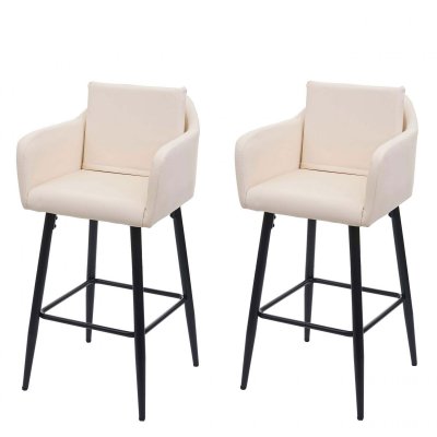 HW - 2x Tabouret de bar C-H93, tabouret de comptoir, repose-pieds m&eacute;tal - similicuir cr&egrave;me-beige
