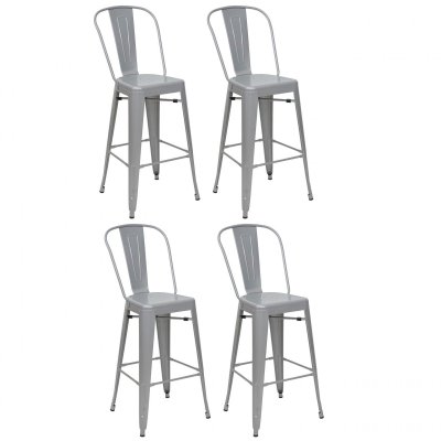 HW - 4x tabouret de bar C-A73, chaise de comptoir avec dossier, m&eacute;tal, design industriel - gris