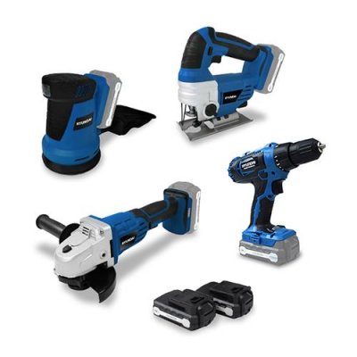 HYUNDAI  Pack d'outils 18 V - Perceuse + Meuleuse + Scie sauteuse + Ponceuse  HPACK18V4