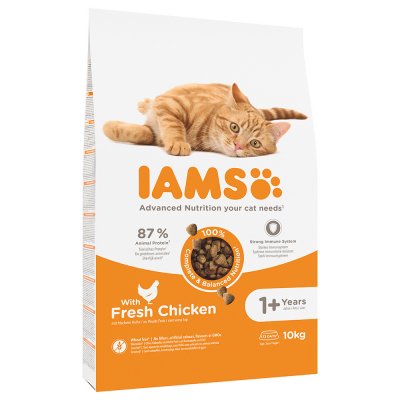 IAMS  Croquettes au poulet - Toutes races - 10kg - Pour chat adulte