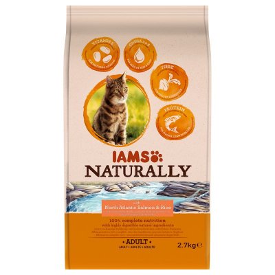 IAMS  Naturally Adulte Saumon & Riz pour chat 2 x 2,7 kg