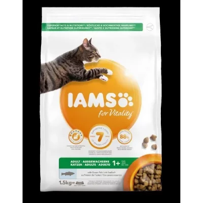 IAMS  Vitality Croquettes - Poissons De Locean - Pour Chats Adultes - Sac Refermable 1,5 Kg