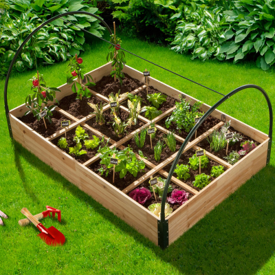 IDMARKET ID MARKET - Carr&eacute; potager 12 compartiments + housse serre ch&acirc;ssis