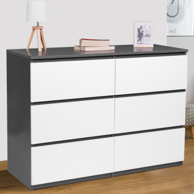 ID MARKET - Commode 6 tiroirs bois blanc et gris TOMI 
