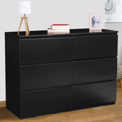 ID MARKET - Commode 6 tiroirs bois noir TOMI 