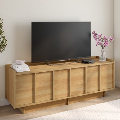 IDMARKET ID MARKET meuble tv ROSIE 3 portes 140 cm bois effet h&ecirc;tre &agrave; poser