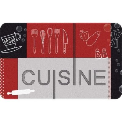 IDMAT ID Mat Decor Cuisine Rouge Noir, Fibres Synth&eacute;tiques, Gris, 50 x 80