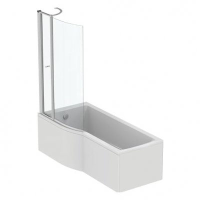 IDEAL Baignoire Connect air avec pieds et pare bain , 170 X 80 version gauche, Pare bain avec volet