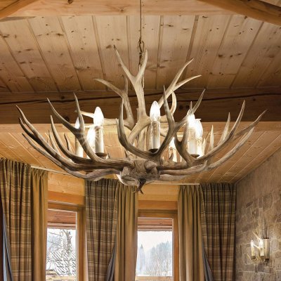 IDEAL LUX  Chalet - Lustre &agrave; 8 ampoules, brun clair, E14