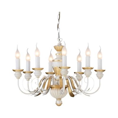 IDEAL LUX  Firenze - Lustre &Agrave; 8 Ampoules Ivoire, Finition Dor&eacute;e, E14