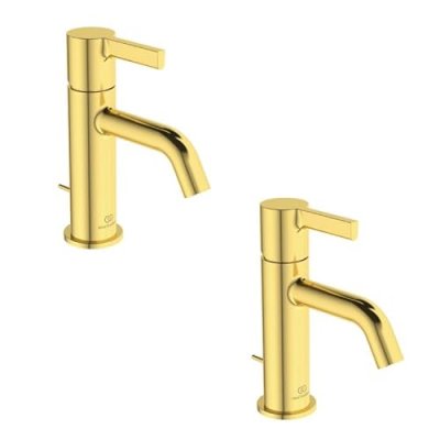 IDEAL STANDARD  - Lot de deux mitigeurs lavabo Joy avec tirette Or