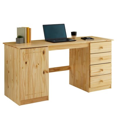 Idimex - Bureau multi rangements pin massif vernis naturel - Naturel