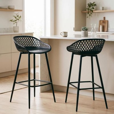 Idimex Lot de 2 tabourets de bar IREK, en plastique noir