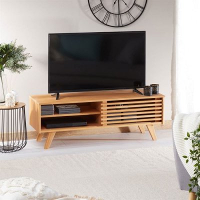 IDIMEX  Meuble TV SEAN, 4 niches en pin massif finition teint&eacute;e/cir&eacute;e