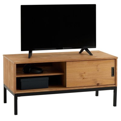 IDIMEX  Meuble TV SELMA, 1 porte coulissante, teint&eacute; brun clair