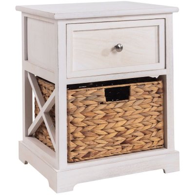 Idimex Table de chevet CHEYENNE, 1 tiroir et 1 panier, blanc