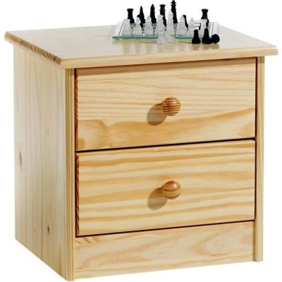 Idimex Table de chevet en pin RONDO 2 tiroirs, vernis naturel