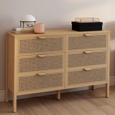 Idmarket - Commode 6 tiroirs edhen 115 cm cannage coloris bois - Bois