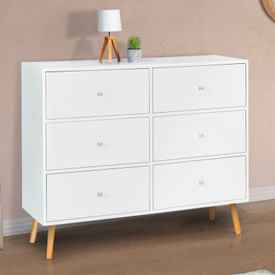 IDMARKET Commode 6 tiroirs EMMIE scandinave bois blanc 