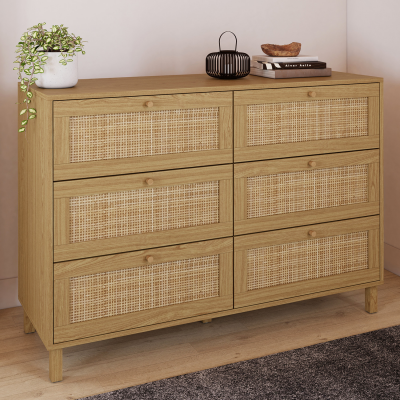 IDMARKET Commode 6 tiroirs HANAE 110 cm effet naturel cannage 