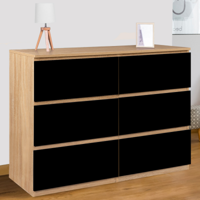 IDMARKET Commode 6 tiroirs TOMI bois fa&ccedil;on h&ecirc;tre et noir 