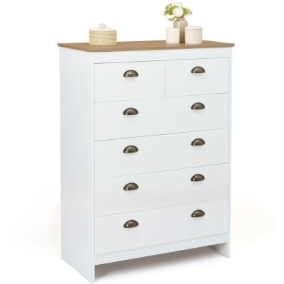 Idmarket - Commode 6 tiroirs vintage isis bois et blanc - Blanc