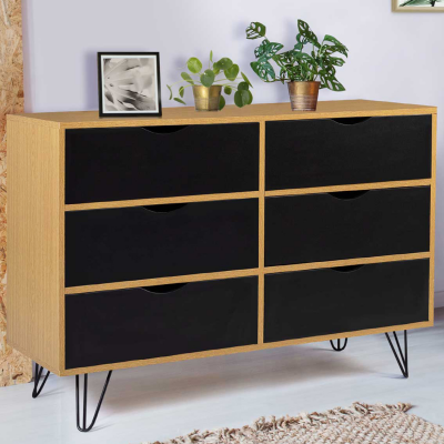 IDMARKET Commode 6 tiroirs vintage NOEMI bois pied &eacute;pingle 