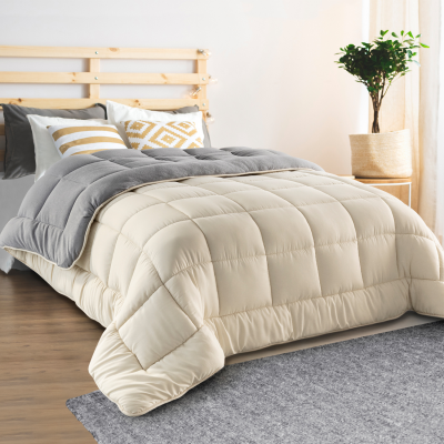 IDMARKET  - Couette 220x240 CM Zoe Polaire biface Gris et cr&egrave;me 400 GR