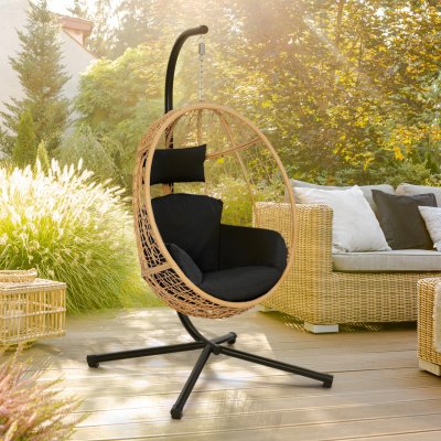 IDMARKET  - Fauteuil Oeuf Suspendu ajour&eacute; Effet rotin avec Coussin Gris