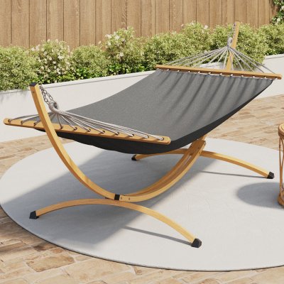 ID MARKET IDMARKET Hamac XL avec support m&eacute;tal effet bois et toile grise