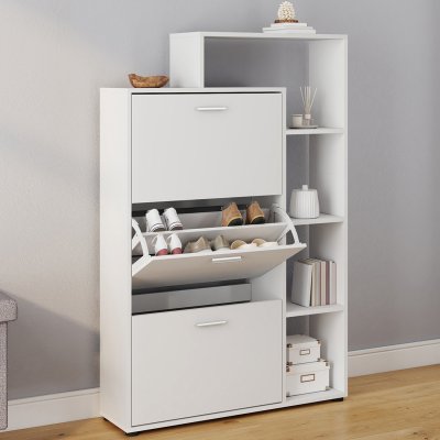 Idmarket - Meuble &agrave; chaussures 3 portes avec &eacute;tag&egrave;re blanc - Blanc