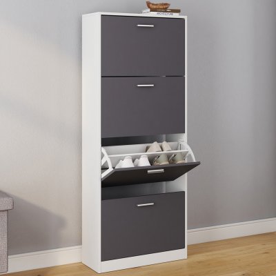 Idmarket - Meuble &agrave; chaussures blanc 4 portes gris clair - Gris