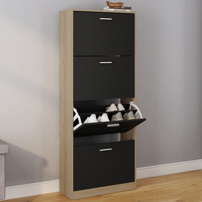 IDMarket - Meuble &agrave; Chaussures Imitation h&ecirc;tre 4 Portes Noires