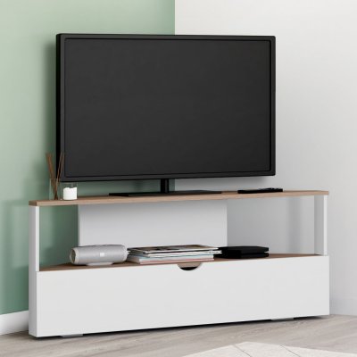 IDMARKET  Meuble TV 100 cm dangle ELI bois fa&ccedil;on h&ecirc;tre et blanc