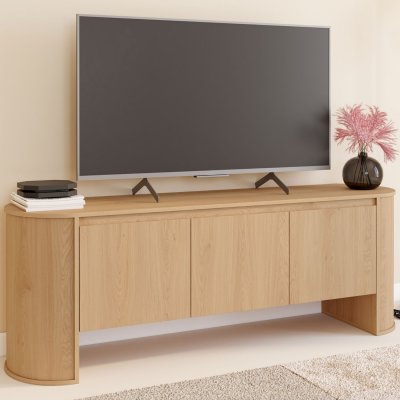 IDMARKET  Meuble TV 140 cm DIVIA 3 portes fa&ccedil;on h&ecirc;tre design arrondi