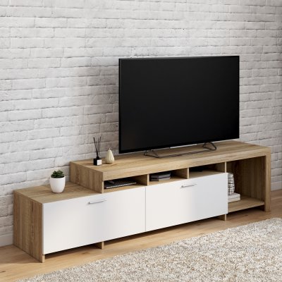 IDMARKET  Meuble TV  180 cm MALO  bois et placards blancs