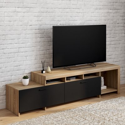 IDMARKET  Meuble TV  180 cm MALO  bois et placards noirs