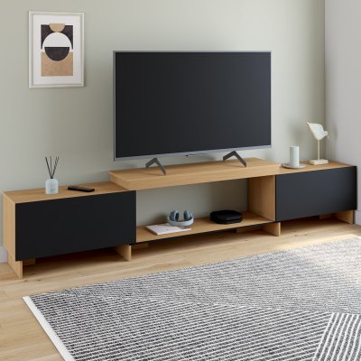 IDMARKET  - Meuble TV Extensible 140-240 cm Vlad 2 Portes Bois et Noir