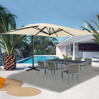 IDMARKET  - Parasol d&eacute;port&eacute; rotatif 360 CALVI &eacute;cru 3x4 M avec housse