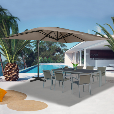 IDMARKET  - Parasol d&eacute;port&eacute; rotatif 360 CALVI taupe 3x4 M avec housse